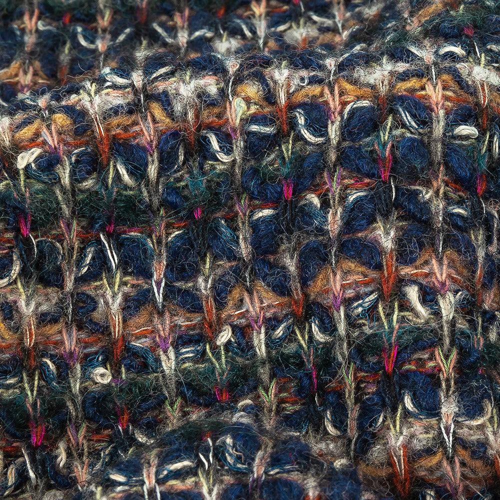 Dark Forest, Navy, and Beige Striated Chunky Wool Knit Detail Dark Forest, Navy, and Beige Striated Chunky Wool Knit Detail