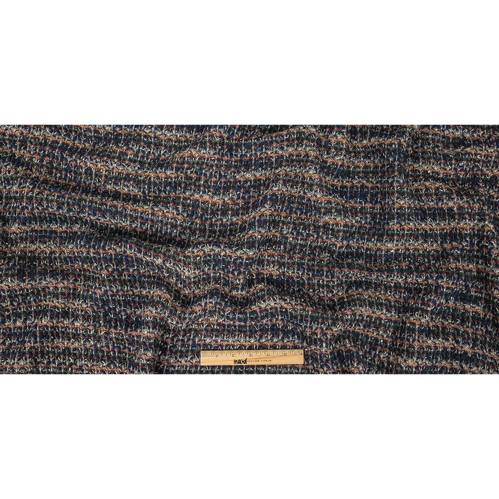 Dark Forest, Navy, and Beige Striated Chunky Wool Knit Full Dark Forest, Navy, and Beige Striated Chunky Wool Knit Full
