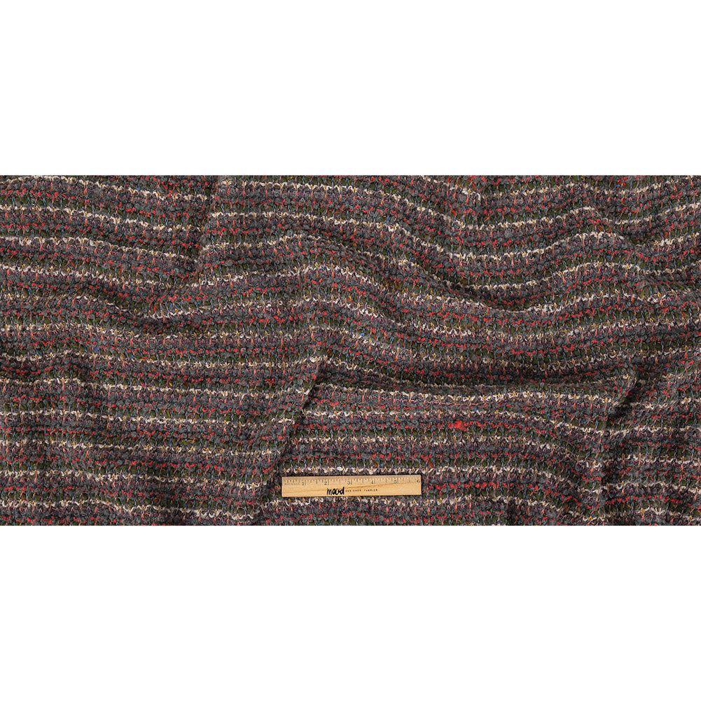 Hunter, Coral and Gray Stripes Boucled Wool Sweater Knit Full Hunter, Coral and Gray Stripes Boucled Wool Sweater Knit Full
