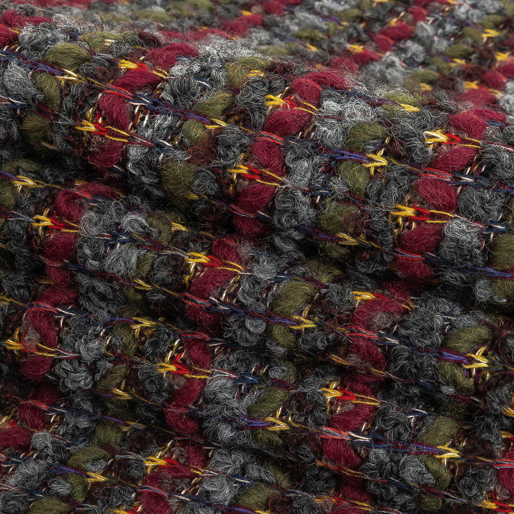 Rifle Green, Windsor Wine, and Raven Loopy Striped Wool Knit Folded Rifle Green, Windsor Wine, and Raven Loopy Striped Wool Knit Folded