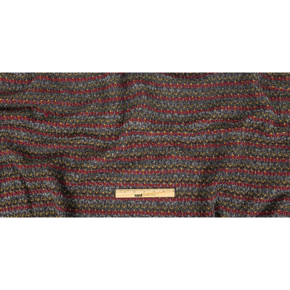 Rifle Green, Windsor Wine, and Raven Loopy Striped Wool Knit Full Rifle Green, Windsor Wine, and Raven Loopy Striped Wool Knit Full