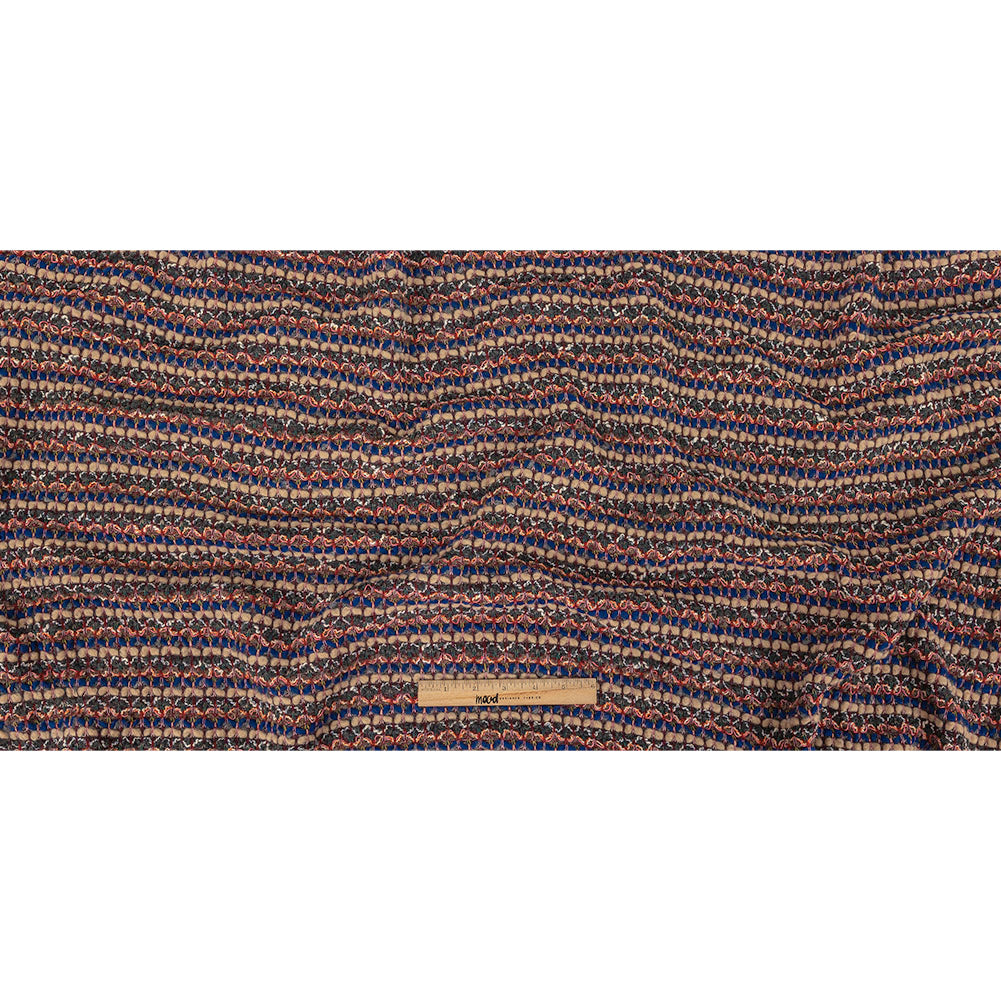 Blue, Sesame, and Wine Chunky Striped Wool Knit Full Blue, Sesame, and Wine Chunky Striped Wool Knit Full