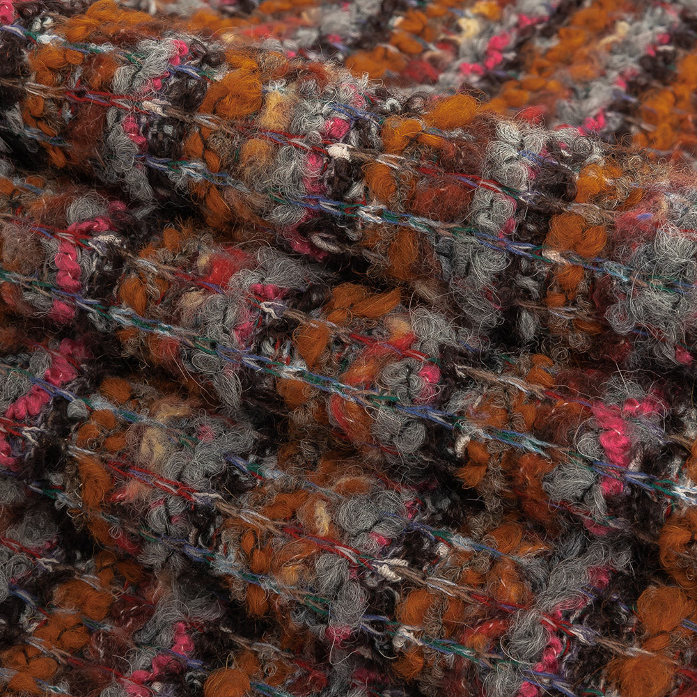 Italian Pumpkin, Drizzle, and Fandango Pink Striped Wool Boucle Knit Folded Italian Pumpkin, Drizzle, and Fandango Pink Striped Wool Boucle Knit Folded