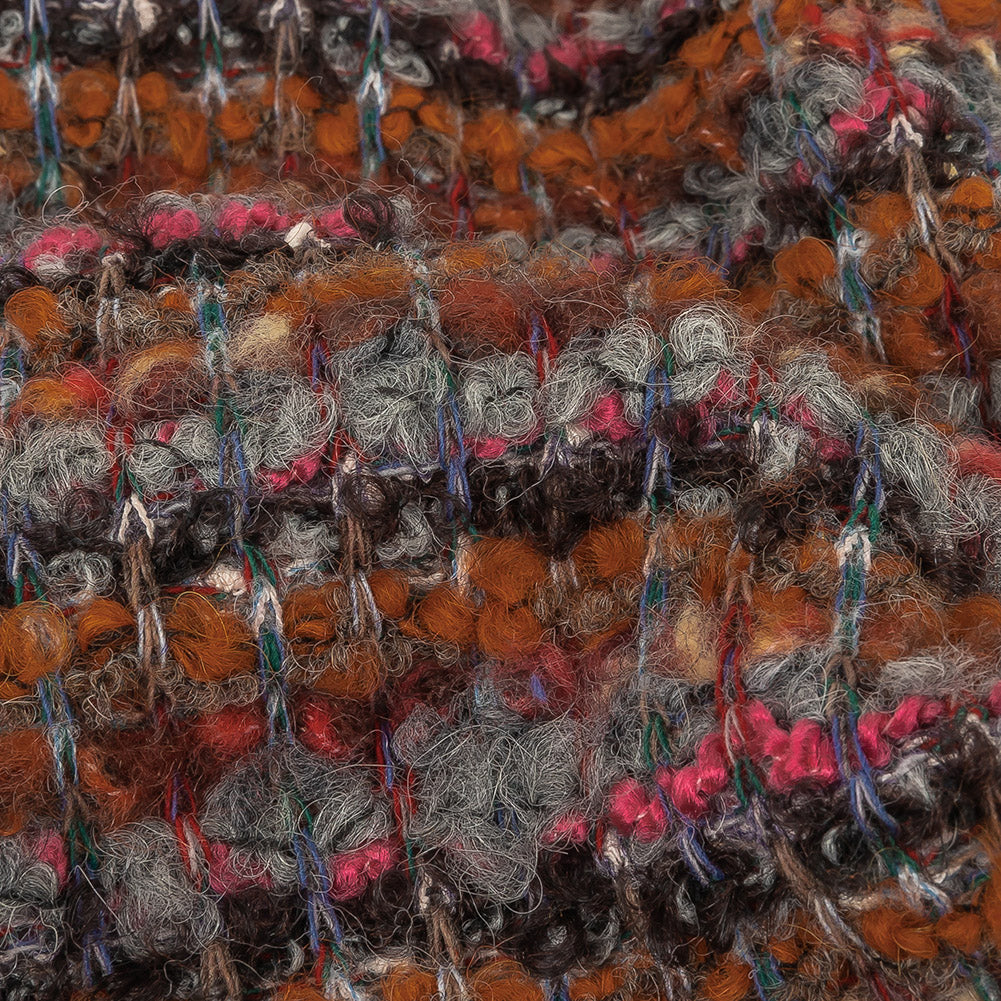 Italian Pumpkin, Drizzle, and Fandango Pink Striped Wool Boucle Knit Detail Italian Pumpkin, Drizzle, and Fandango Pink Striped Wool Boucle Knit Detail