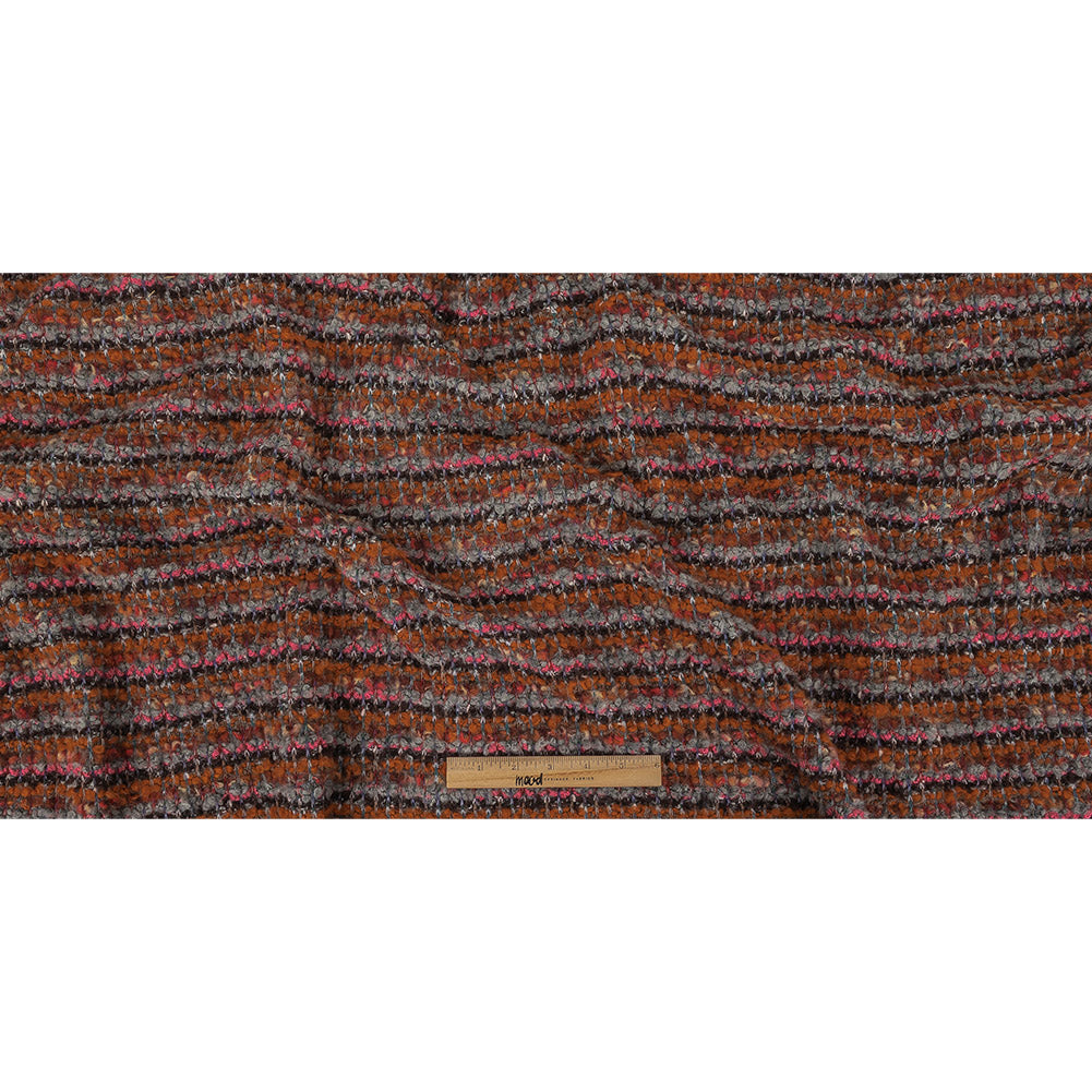 Italian Pumpkin, Drizzle, and Fandango Pink Striped Wool Boucle Knit Full Italian Pumpkin, Drizzle, and Fandango Pink Striped Wool Boucle Knit Full