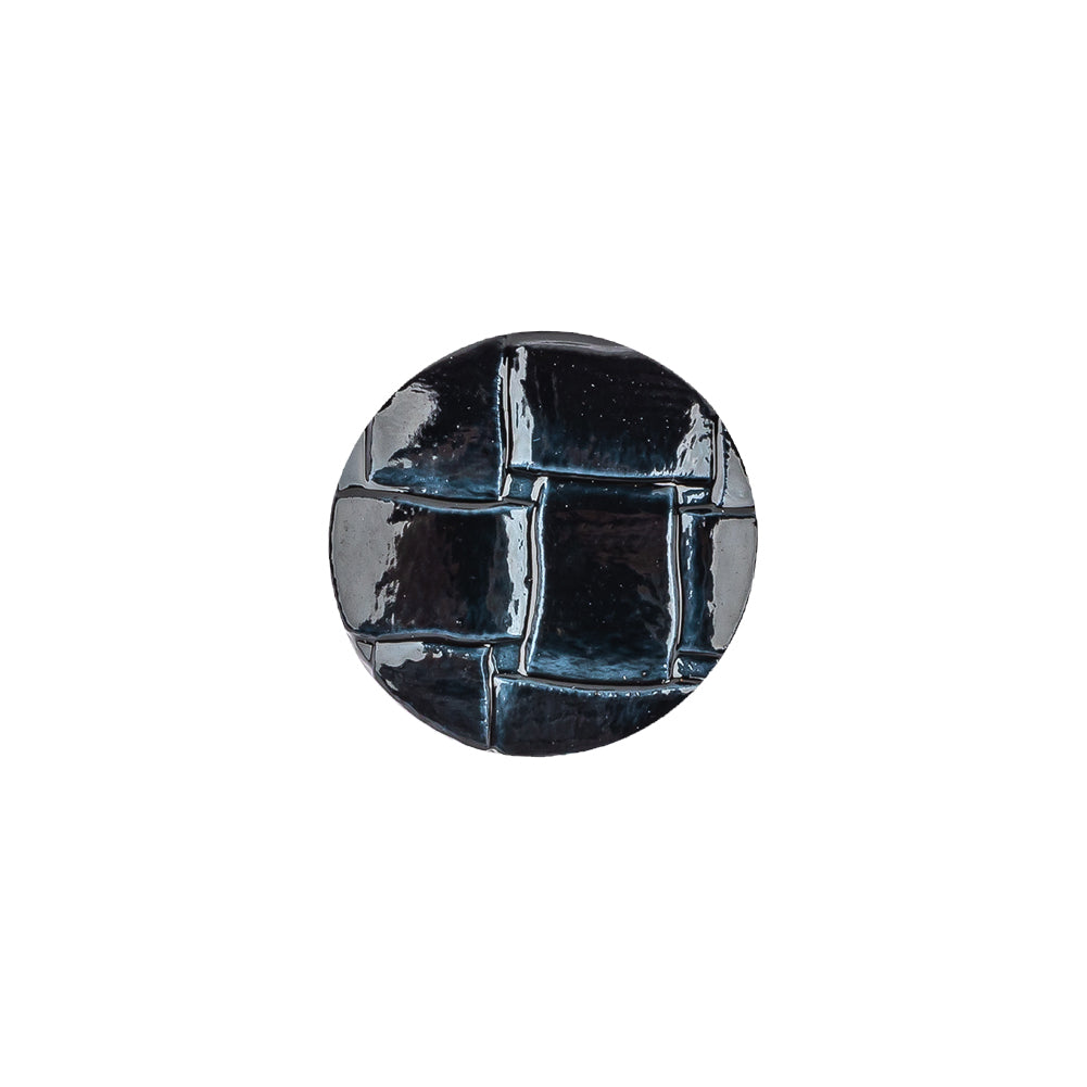 Italian Shiny Navy Basketweave Embossed Faux Leather Button - 24L/15mm Italian Shiny Navy Basketweave Embossed Faux Leather Button - 24L/15mm