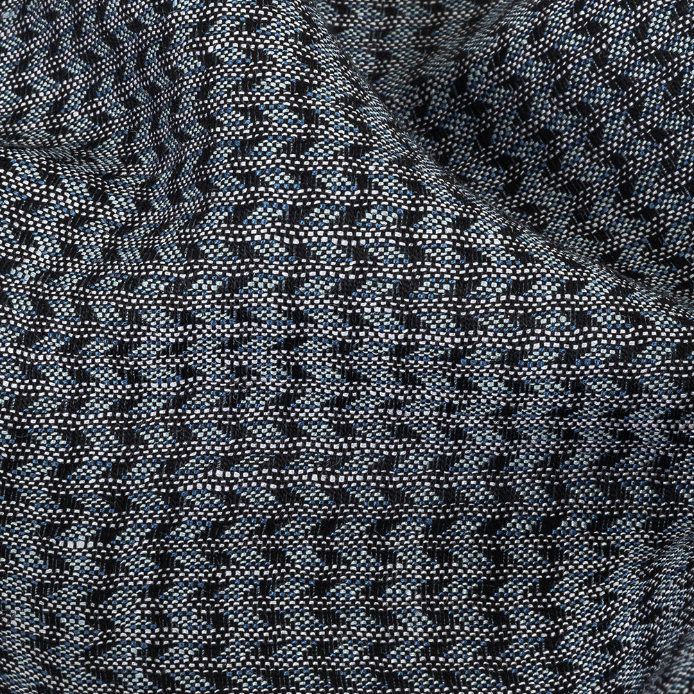 Italian Blue, Black, and White Chevrons Rayon Dobby Shirting Detail Italian Blue, Black, and White Chevrons Rayon Dobby Shirting Detail