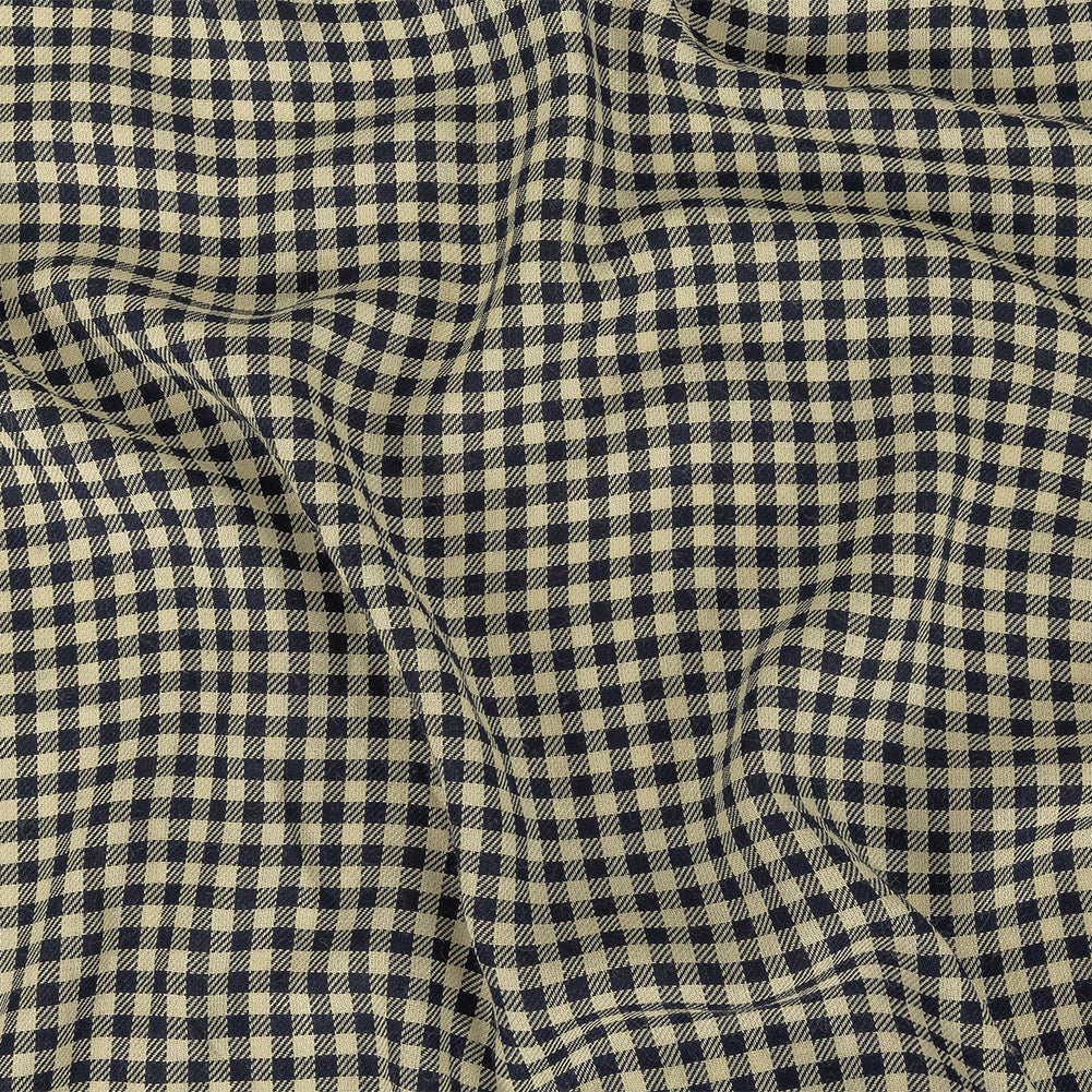 Italian Navy and Antique White Shepherd's Check Rayon Twill Italian Navy and Antique White Shepherd's Check Rayon Twill