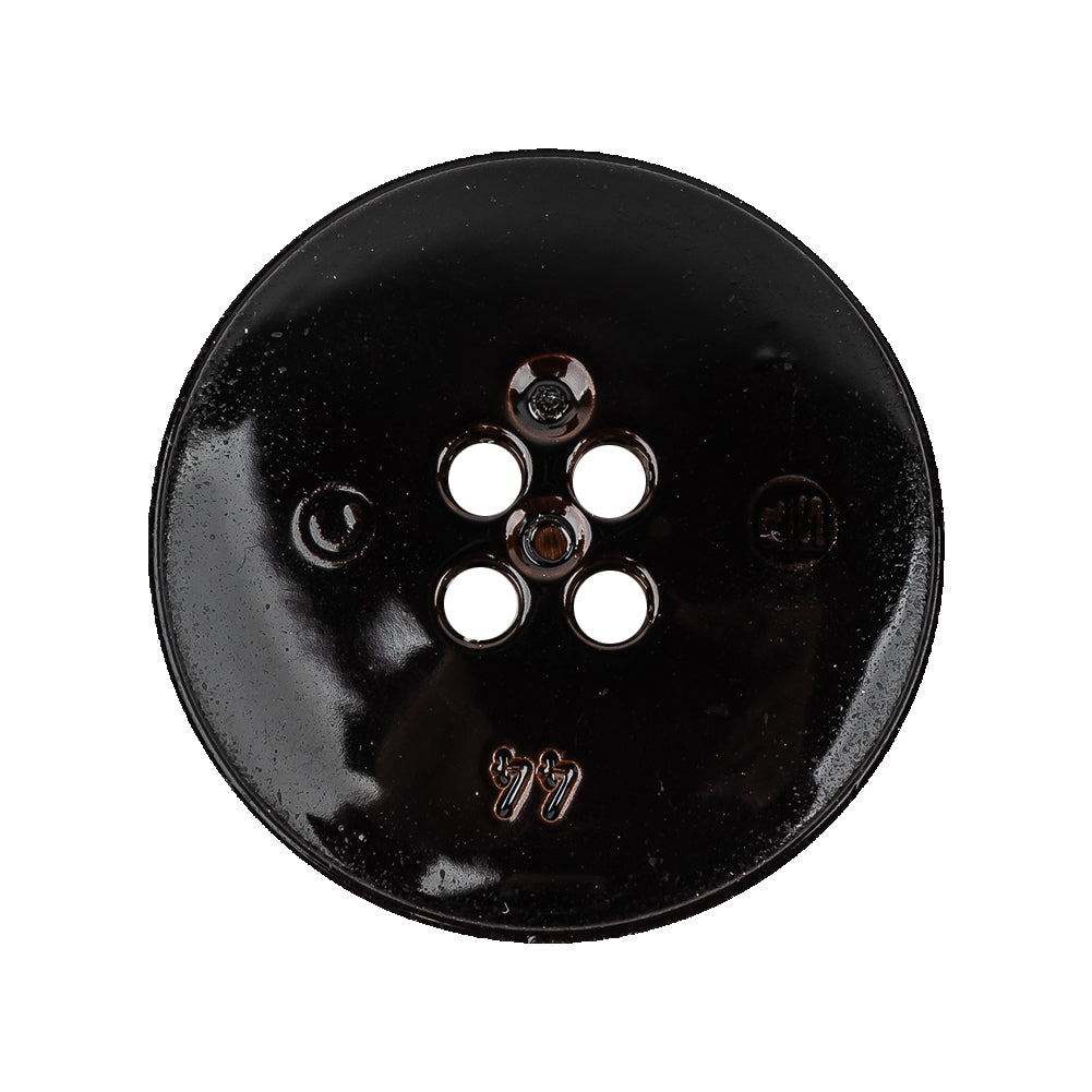 Italian Glossy Midnight Brown Abstract Molded 4-Hole Faux Leather Button - 44L/28mm Detail Italian Glossy Midnight Brown Abstract Molded 4-Hole Faux Leather Button - 44L/28mm Detail