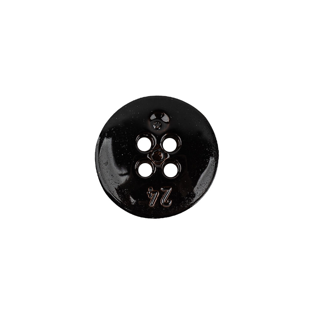Italian Glossy Midnight Brown Abstract Molded 4-Hole Faux Leather Button - 24L/15mm Detail Italian Glossy Midnight Brown Abstract Molded 4-Hole Faux Leather Button - 24L/15mm Detail