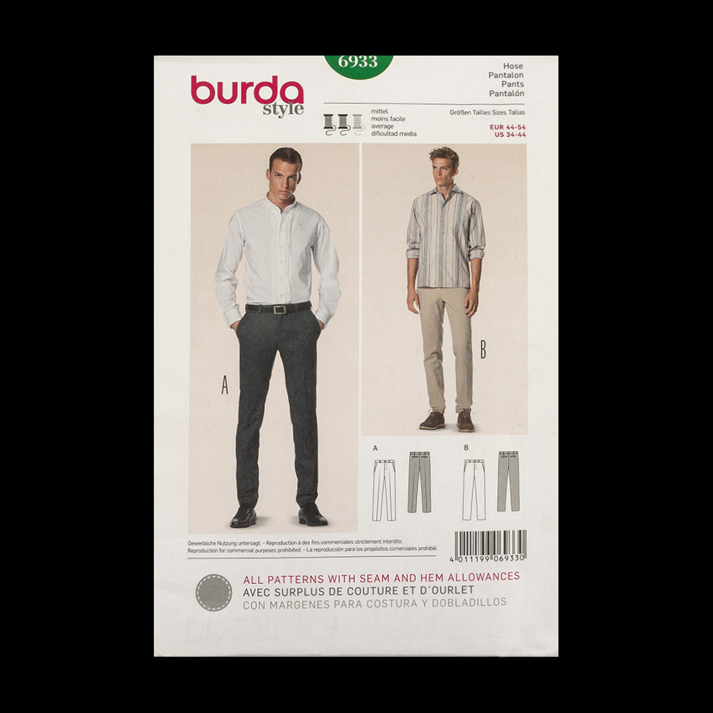 Burda Men's Pants Pattern 6933 Size US 34-44 Burda Men's Pants Pattern 6933 Size US 34-44