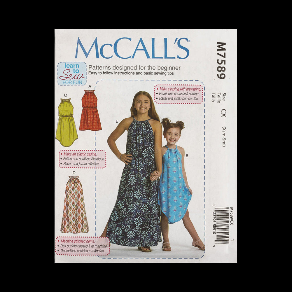 McCall's Girls' Dress Pattern M7598 Size CX (XSM-SML) McCall's Girls' Dress Pattern M7598 Size CX (XSM-SML)