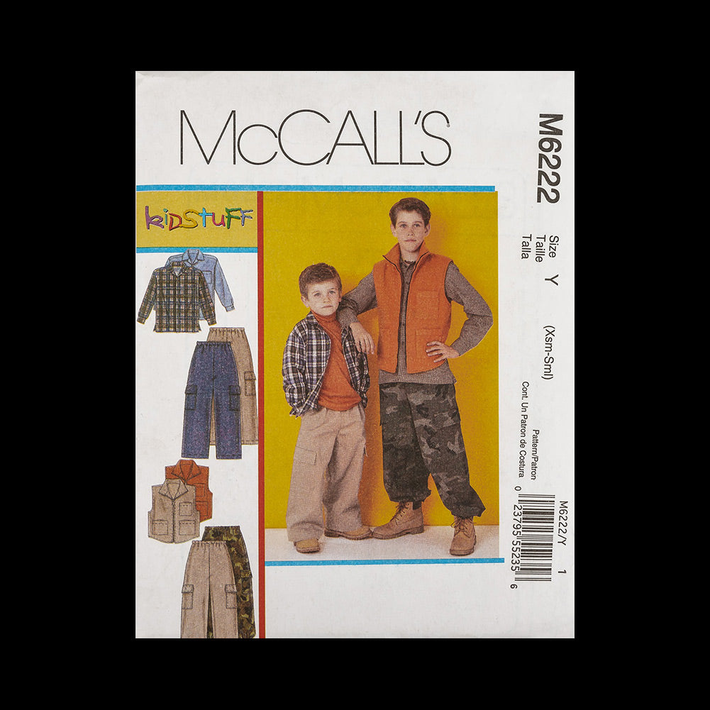 McCall's Boy's Shirt, Vest and Pants Pattern M6222 Size Y (XSM-SML) McCall's Boy's Shirt, Vest and Pants Pattern M6222 Size Y (XSM-SML)