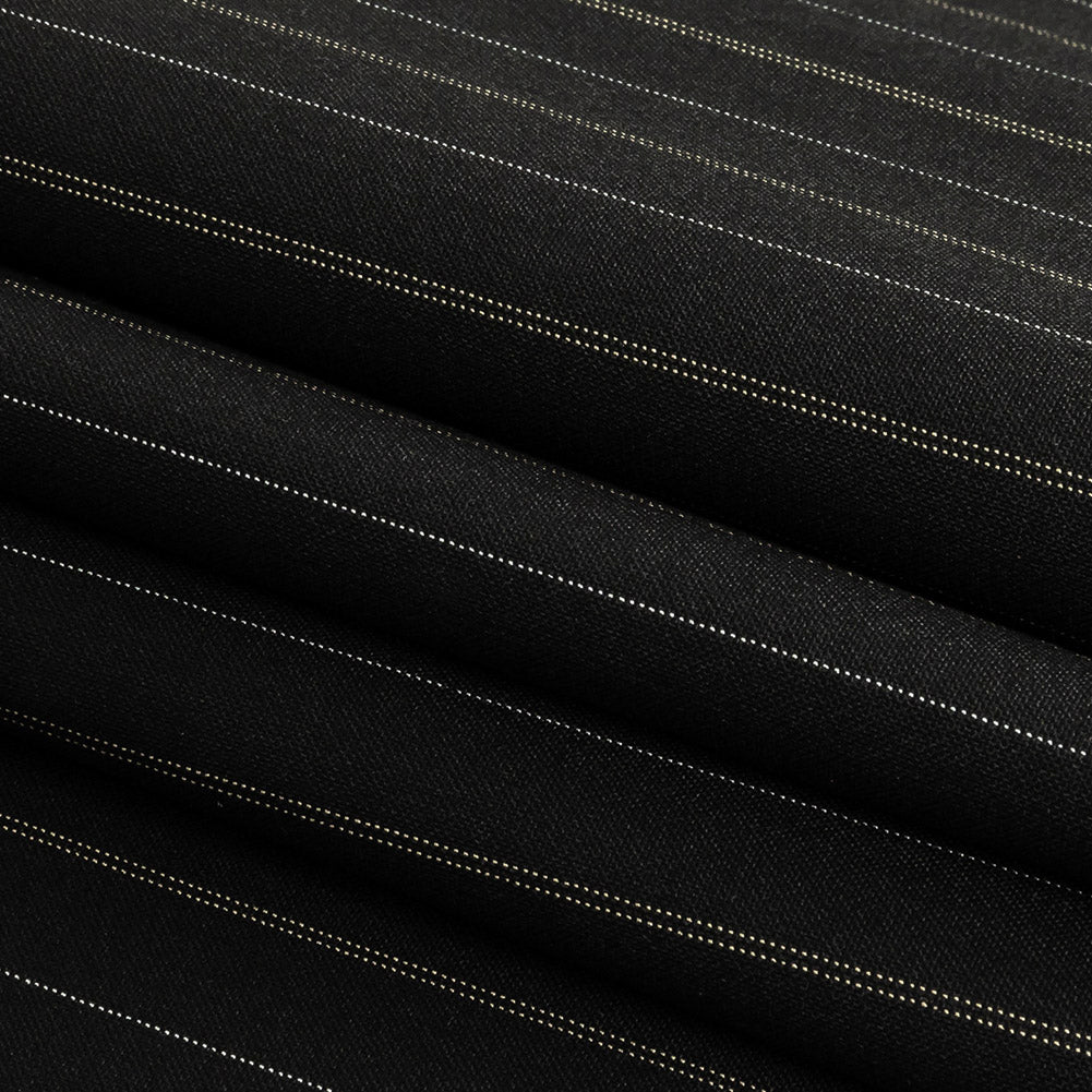 Liz Claiborne Jet Black and Beige Pinstriped Stretch Polyester Suiting Folded Liz Claiborne Jet Black and Beige Pinstriped Stretch Polyester Suiting Folded