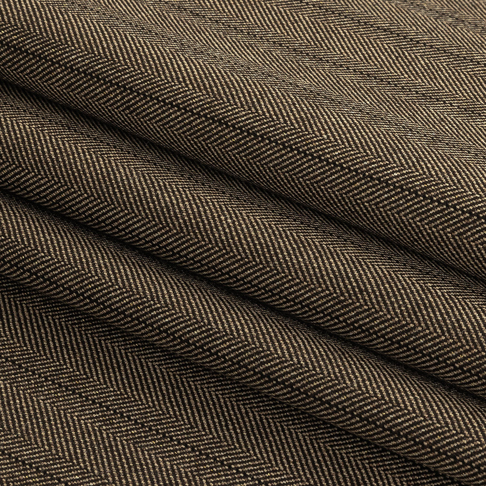 Brown and Chinchilla Metallic Herringbone Striped Polyester Suiting Folded Brown and Chinchilla Metallic Herringbone Striped Polyester Suiting Folded