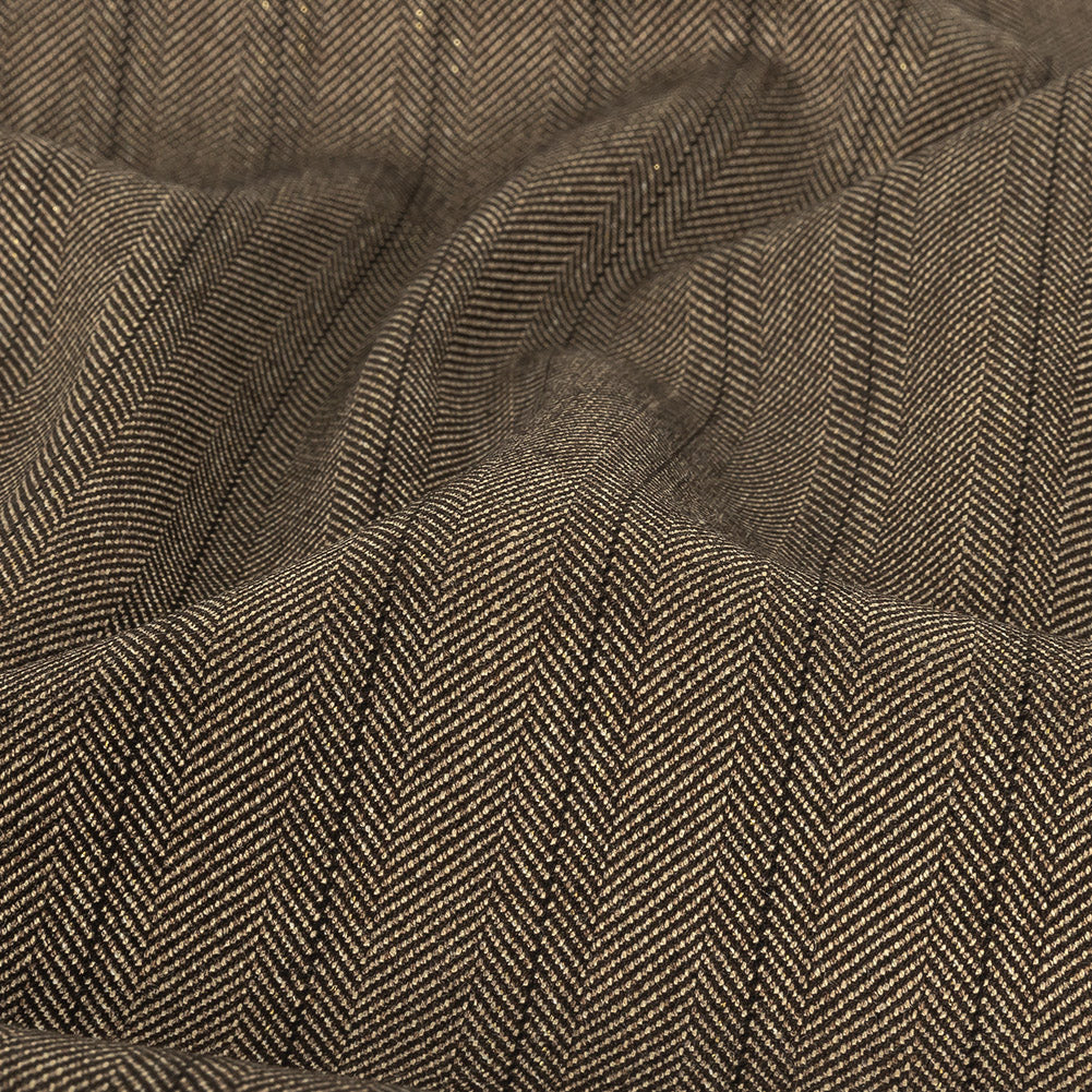 Brown and Chinchilla Metallic Herringbone Striped Polyester Suiting Detail Brown and Chinchilla Metallic Herringbone Striped Polyester Suiting Detail
