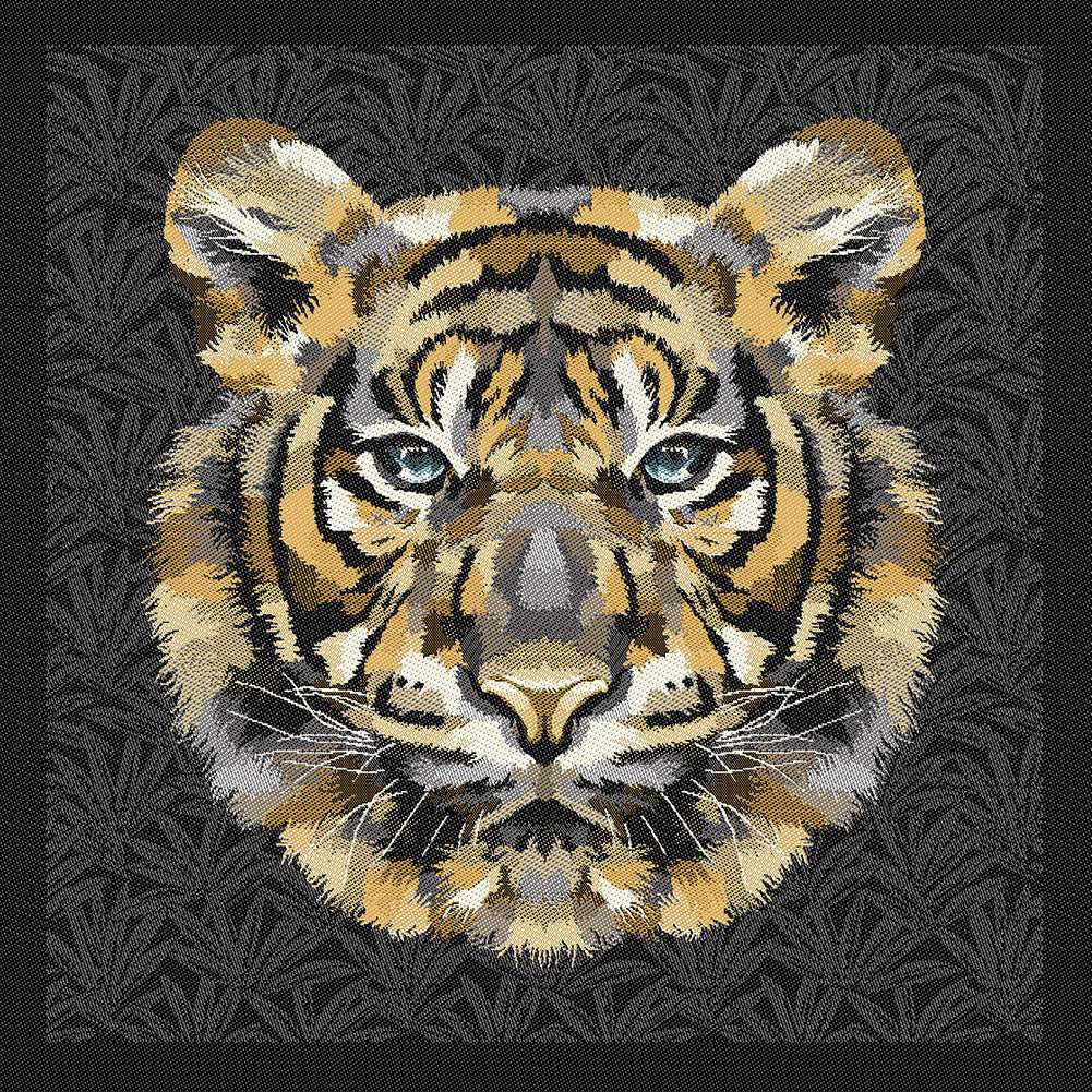 French Charcoal and Sand Bengal Tiger Chief Oversized Square Patch - 18.875" French Charcoal and Sand Bengal Tiger Chief Oversized Square Patch - 18.875"