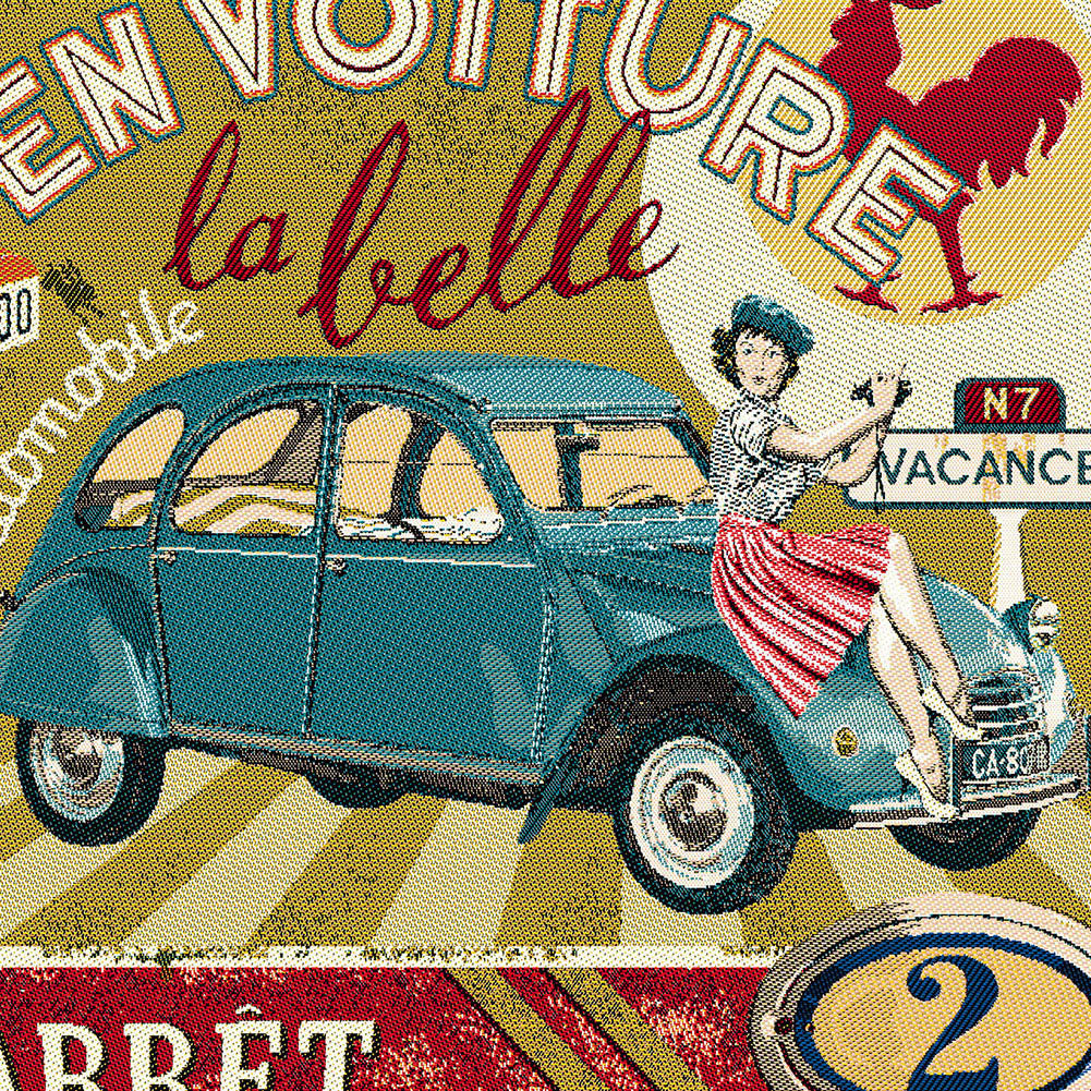 French Mustard, Red and Blue By Car Beautiful Oversized Square Patch - 18.875" Detail French Mustard, Red and Blue By Car Beautiful Oversized Square Patch - 18.875" Detail