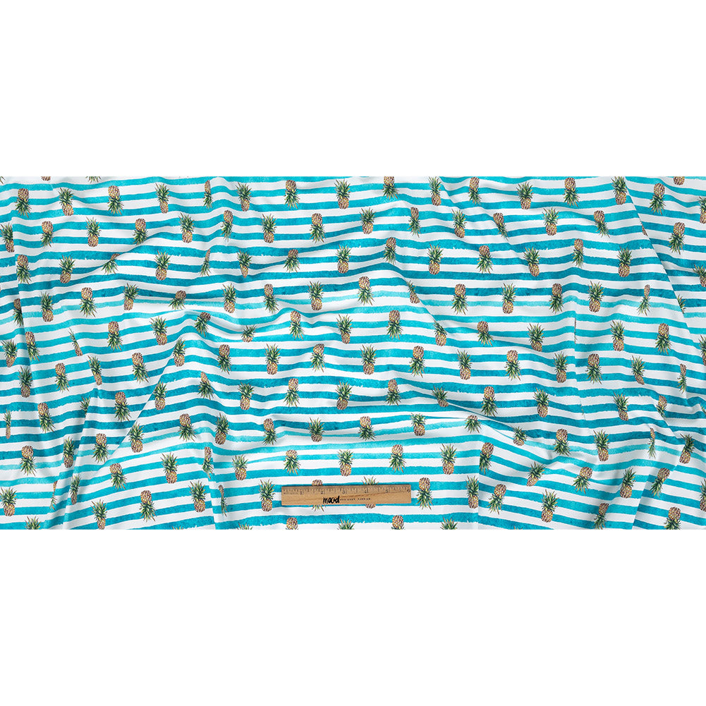 Compression Swimwear Tricot, UV Protective with Aloe Vera Microcapsules - Blue and White Painted Stripes and Pineapples - Caye Collection - Full Compression Swimwear Tricot, UV Protective with Aloe Vera Microcapsules - Blue and White Painted Stripes and Pineapples - Caye Collection - Full