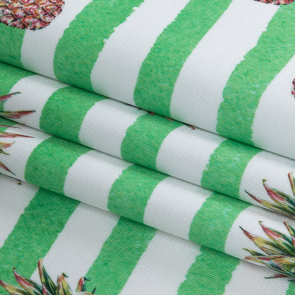 Compression Swimwear Tricot, UV Protective with Aloe Vera Microcapsules - Green and White Painted Stripes and Pineapples - Caye Collection Compression Swimwear Tricot, UV Protective with Aloe Vera Microcapsules - Green and White Painted Stripes and Pineapples - Caye Collection