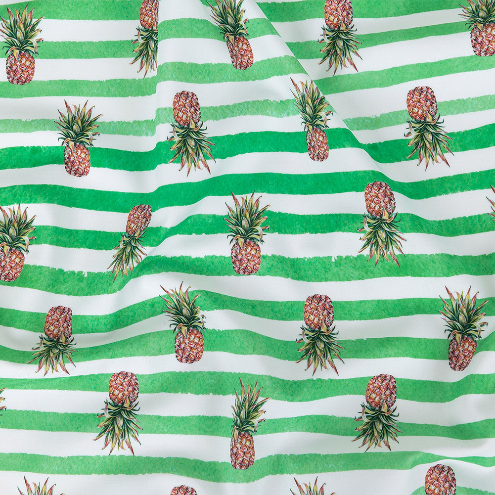 Compression Swimwear Tricot, UV Protective with Aloe Vera Microcapsules - Green and White Painted Stripes and Pineapples - Caye Collection Compression Swimwear Tricot, UV Protective with Aloe Vera Microcapsules - Green and White Painted Stripes and Pineapples - Caye Collection
