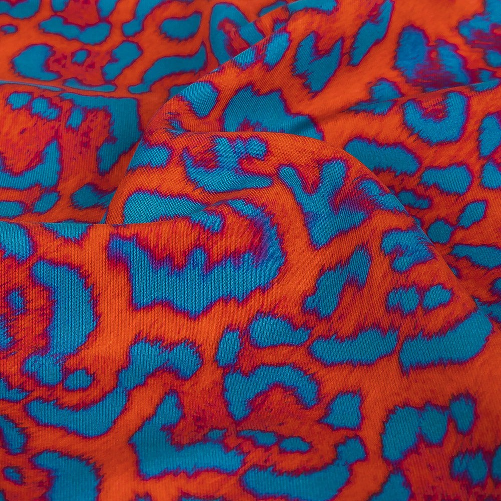 Compression Swimwear Tricot, UV Protective with Aloe Vera Microcapsules - Fjord Blue and Red Orange Leopard Spots - Caye Collection Compression Swimwear Tricot, UV Protective with Aloe Vera Microcapsules - Fjord Blue and Red Orange Leopard Spots - Caye Collection