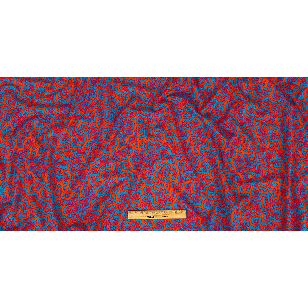 Compression Swimwear Tricot, UV Protective with Aloe Vera Microcapsules - Fjord Blue and Red Orange Leopard Spots - Caye Collection Compression Swimwear Tricot, UV Protective with Aloe Vera Microcapsules - Fjord Blue and Red Orange Leopard Spots - Caye Collection