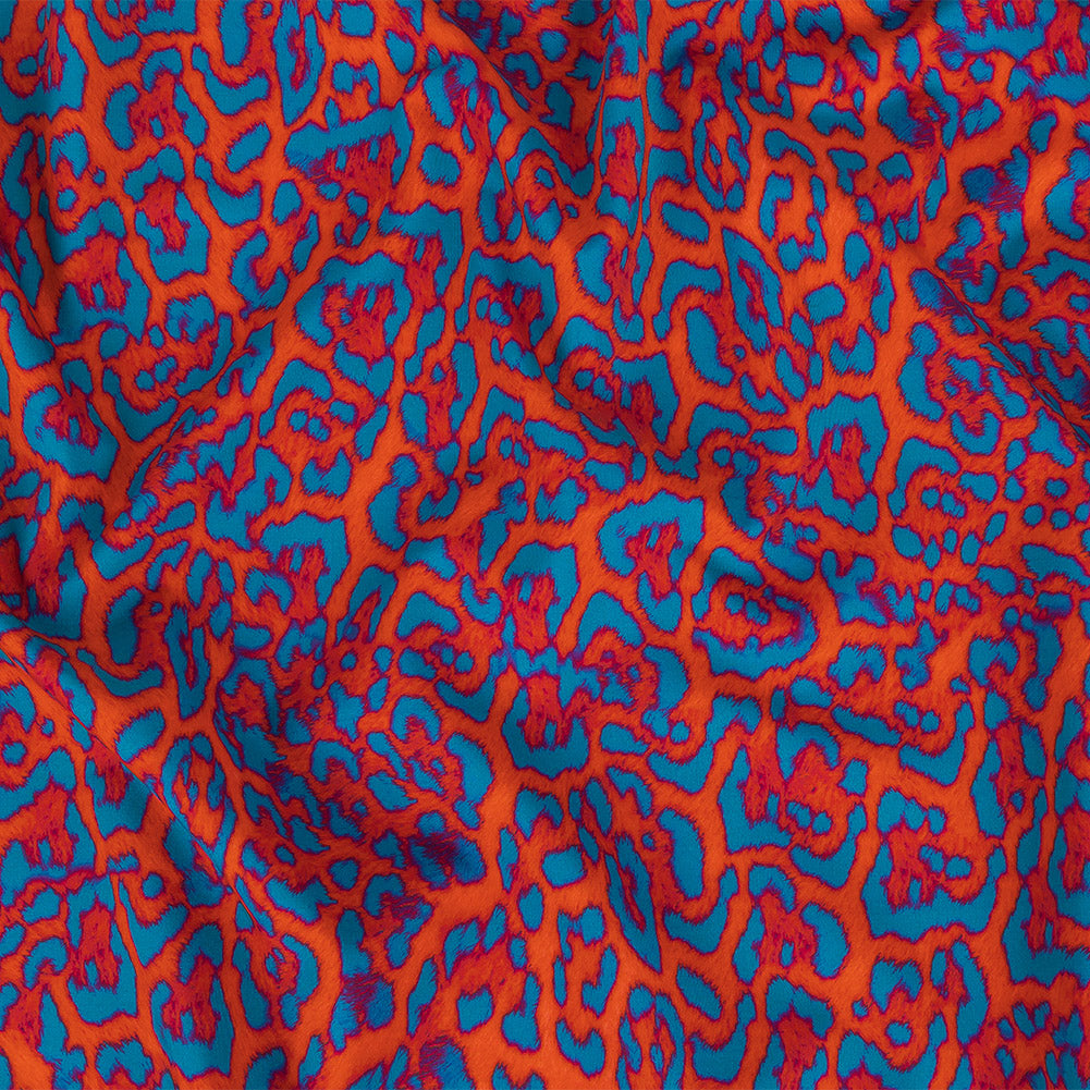 Compression Swimwear Tricot, UV Protective with Aloe Vera Microcapsules - Fjord Blue and Red Orange Leopard Spots - Caye Collection Compression Swimwear Tricot, UV Protective with Aloe Vera Microcapsules - Fjord Blue and Red Orange Leopard Spots - Caye Collection