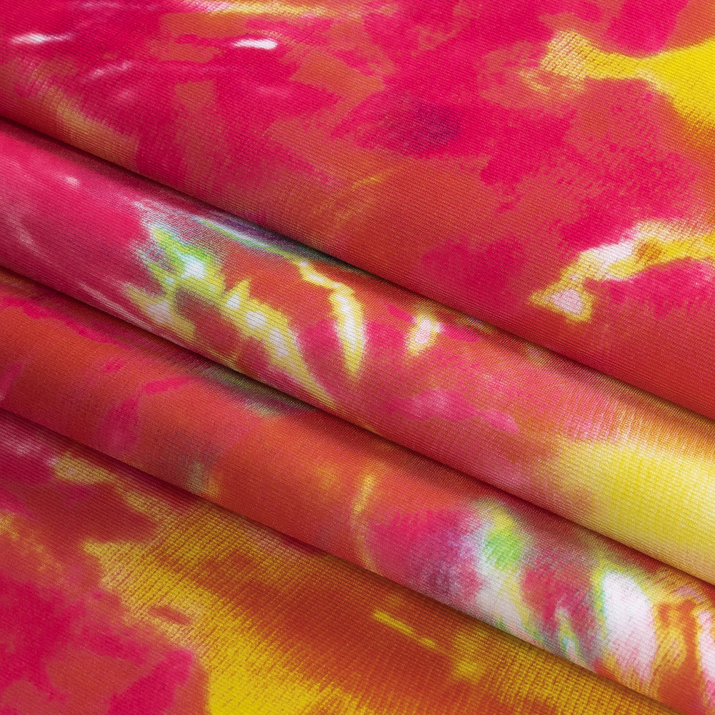 Compression Swimwear Tricot, UV Protective with Aloe Vera Microcapsules - Yellow and Pink Splash Tie Dye - Caye Collection - Folded Compression Swimwear Tricot, UV Protective with Aloe Vera Microcapsules - Yellow and Pink Splash Tie Dye - Caye Collection - Folded