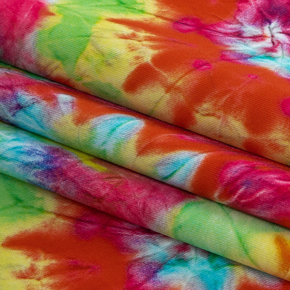 Traje de baño de compresión con protección UV y estampado tie-dye arrugado de arcoíris brillante, confeccionado en tricot con microcápsulas de aloe vera. Traje de baño de compresión con protección UV y estampado tie-dye arrugado de arcoíris brillante, confeccionado en tricot con microcápsulas de aloe vera.