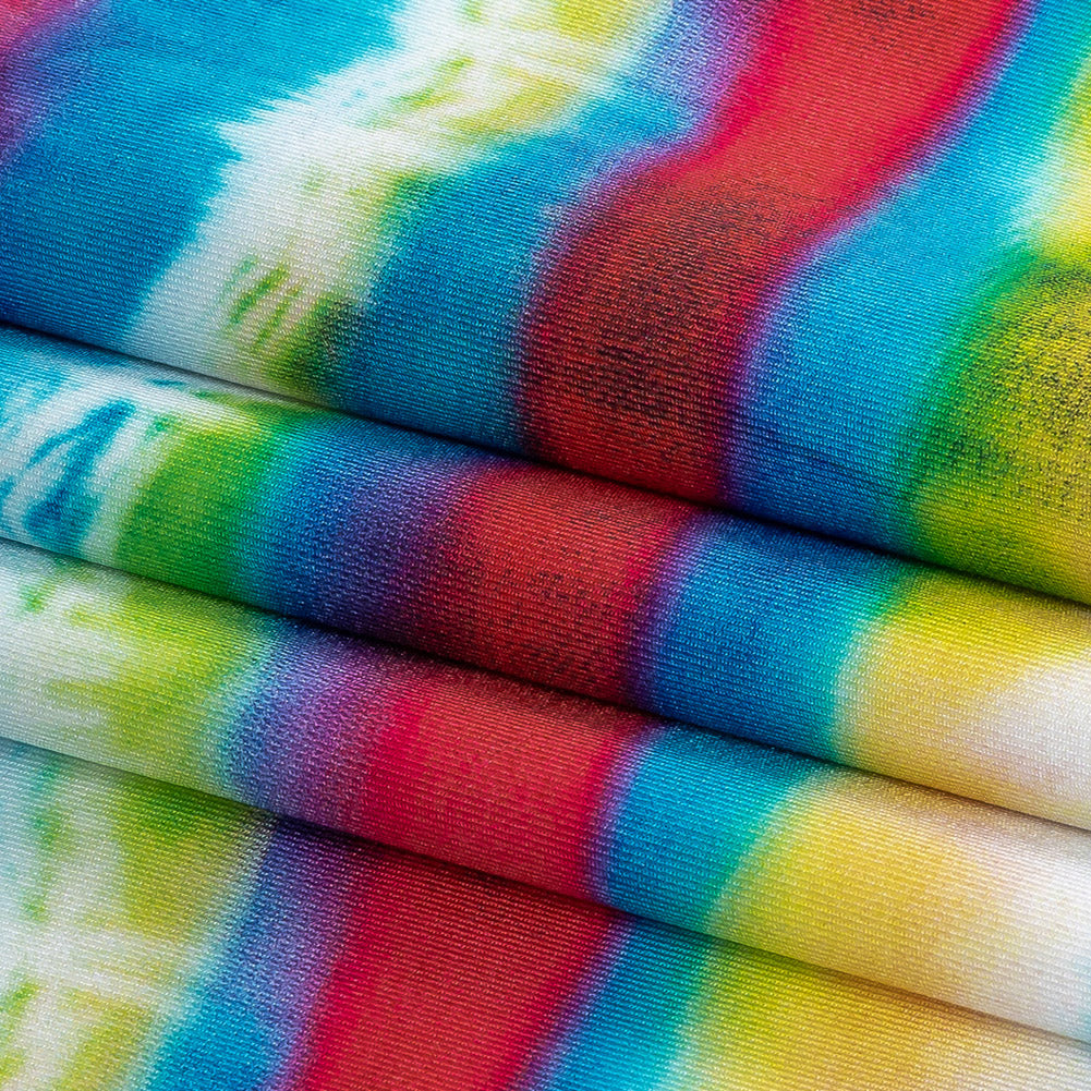 Traje de baño de compresión de tricot, con protección UV y microcápsulas de aloe vera - Rayas tie-dye rosas, azules y amarillas - Colección Caye Traje de baño de compresión de tricot, con protección UV y microcápsulas de aloe vera - Rayas tie-dye rosas, azules y amarillas - Colección Caye