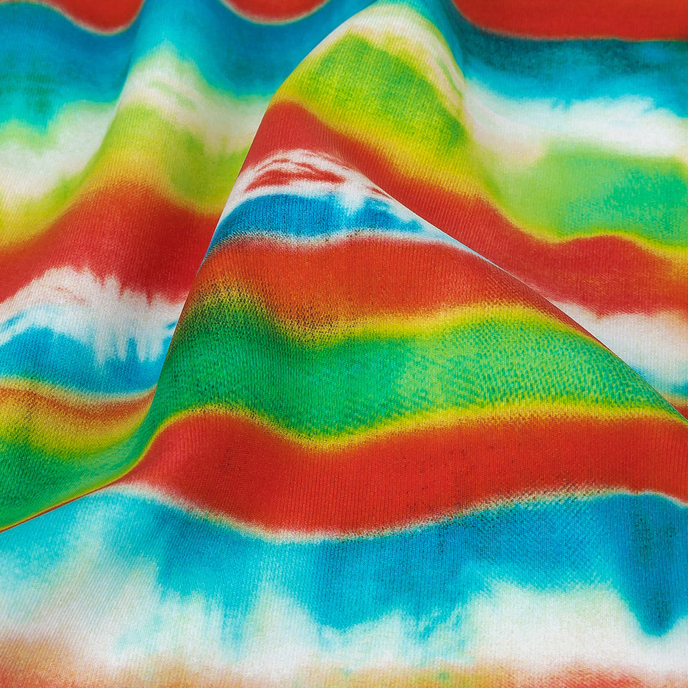 Traje de baño de compresión de tricot, con protección UV y microcápsulas de aloe vera - Rayas tie-dye naranjas, verdes y azules - Colección Caye Traje de baño de compresión de tricot, con protección UV y microcápsulas de aloe vera - Rayas tie-dye naranjas, verdes y azules - Colección Caye