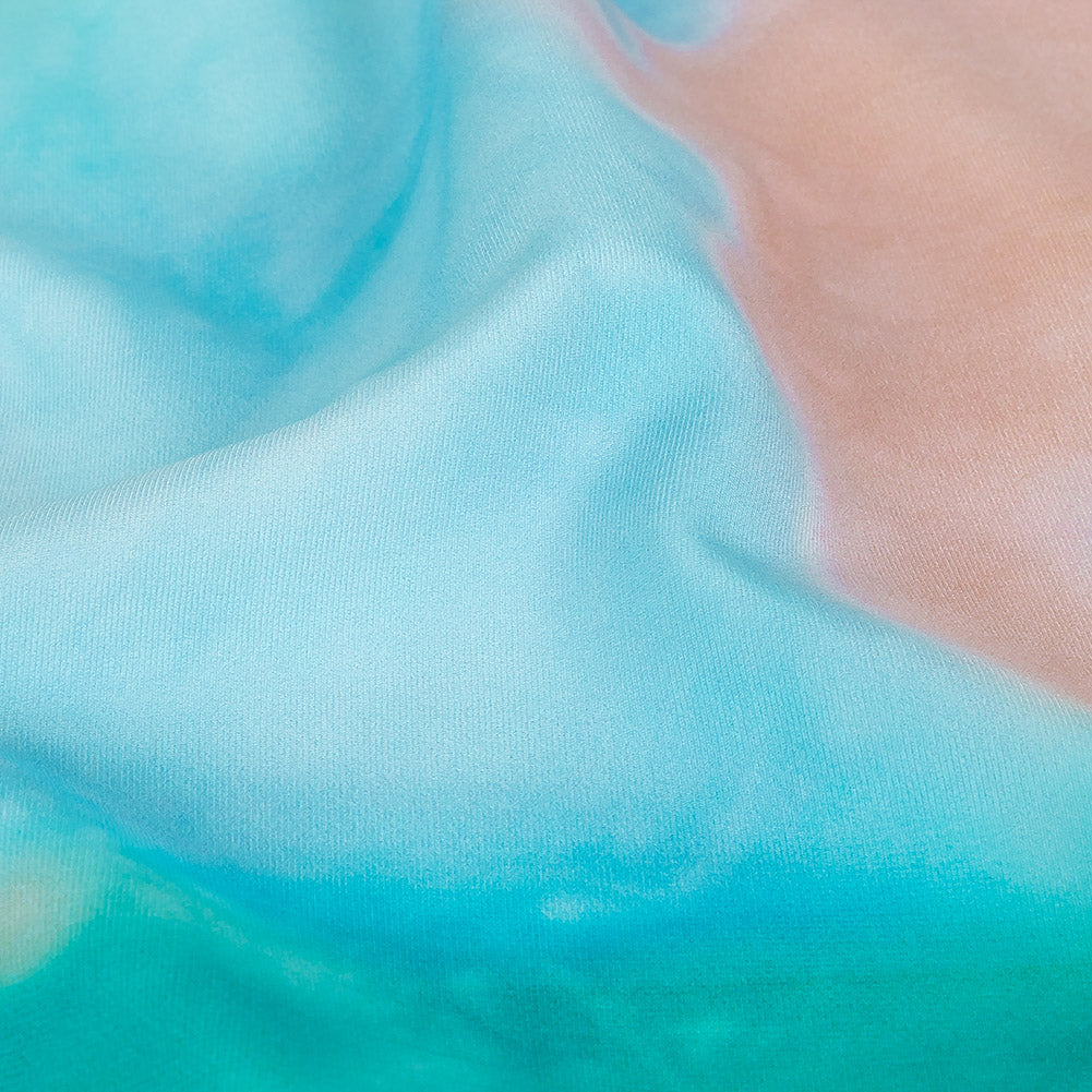 Traje de baño de compresión de tricot, con protección UV y microcápsulas de aloe vera - Estampado tie-dye azul, verde y naranja - Colección Caye Traje de baño de compresión de tricot, con protección UV y microcápsulas de aloe vera - Estampado tie-dye azul, verde y naranja - Colección Caye