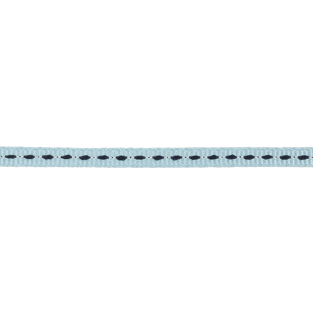 Light Blue Grosgrain Ribbon with Navy Stitching - 0.25" Detail Light Blue Grosgrain Ribbon with Navy Stitching - 0.25" Detail