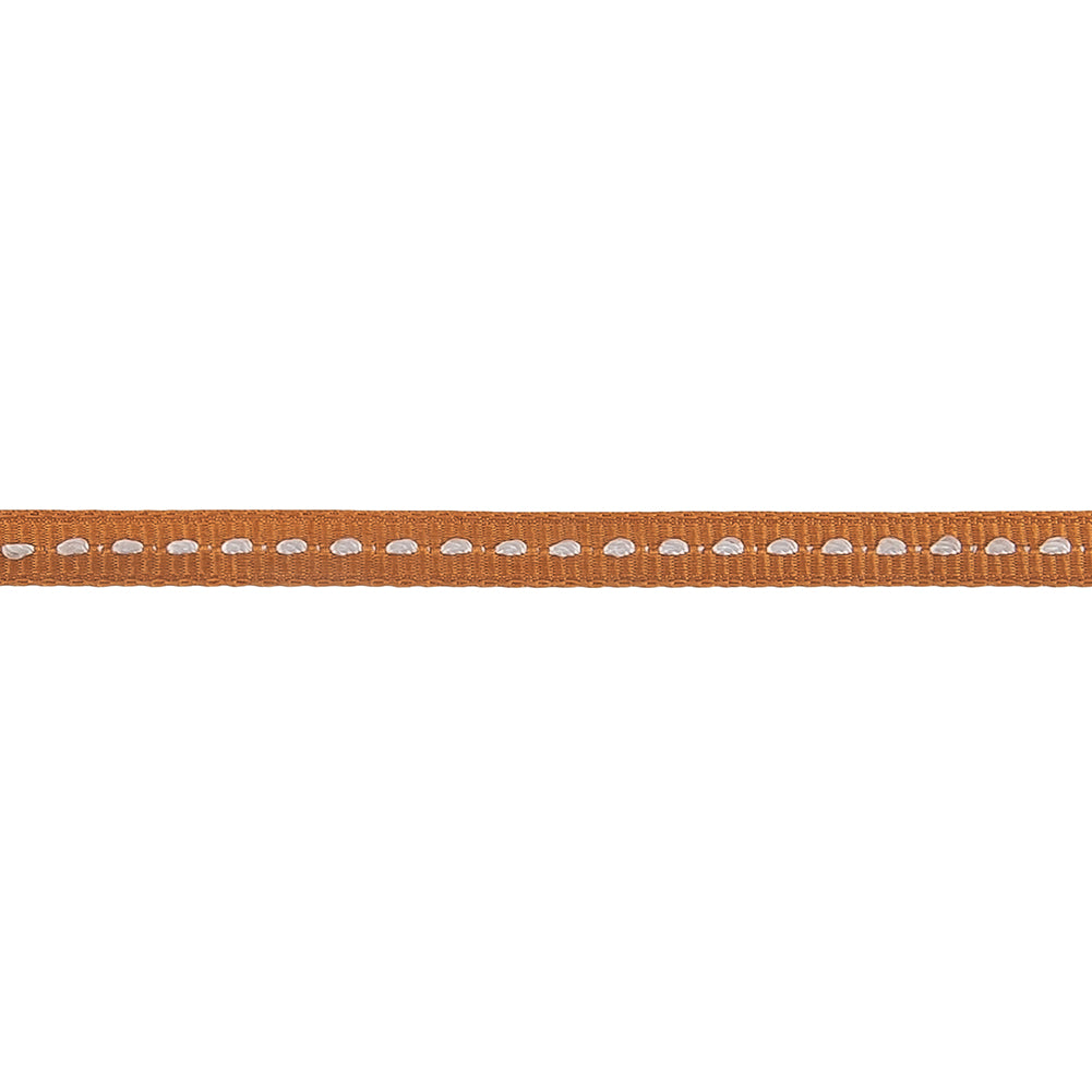Tan Grosgrain Ribbon with Lucent White Stitching - 0.25" Detail Tan Grosgrain Ribbon with Lucent White Stitching - 0.25" Detail