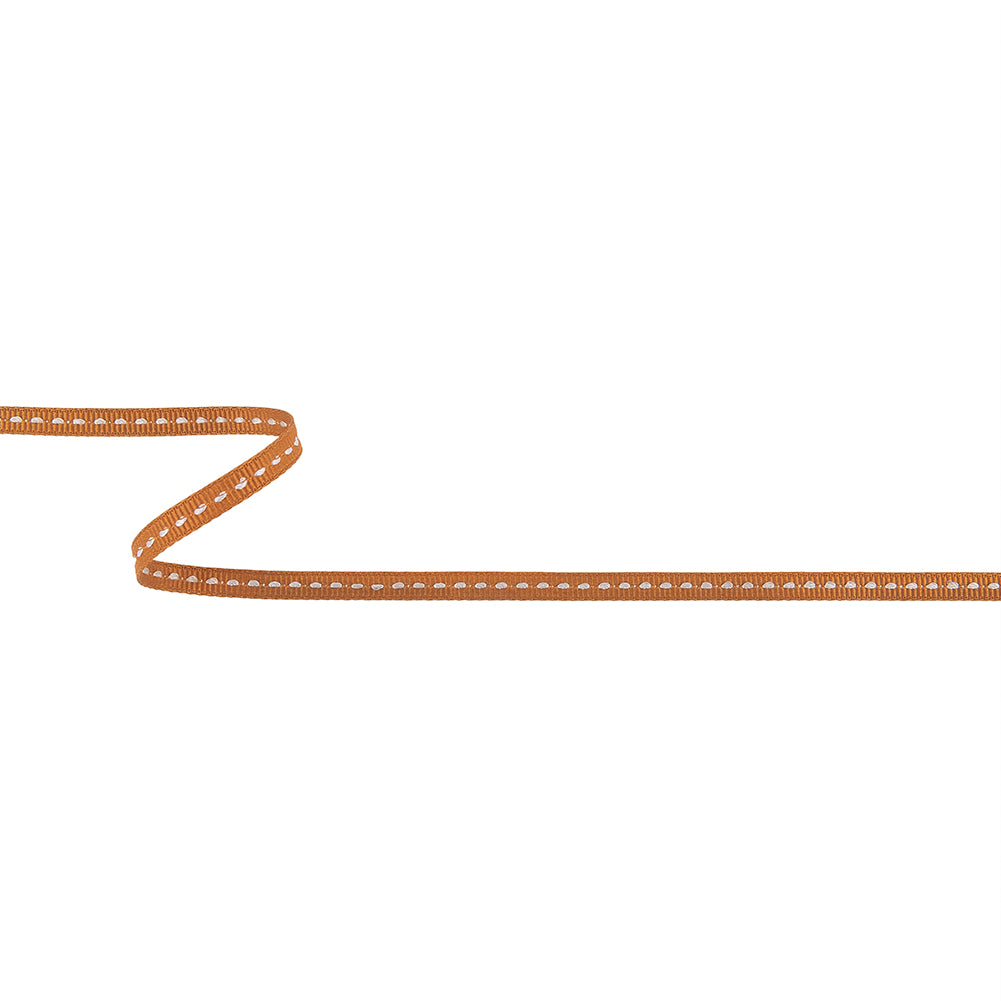 Tan Grosgrain Ribbon with Lucent White Stitching - 0.25" Tan Grosgrain Ribbon with Lucent White Stitching - 0.25"