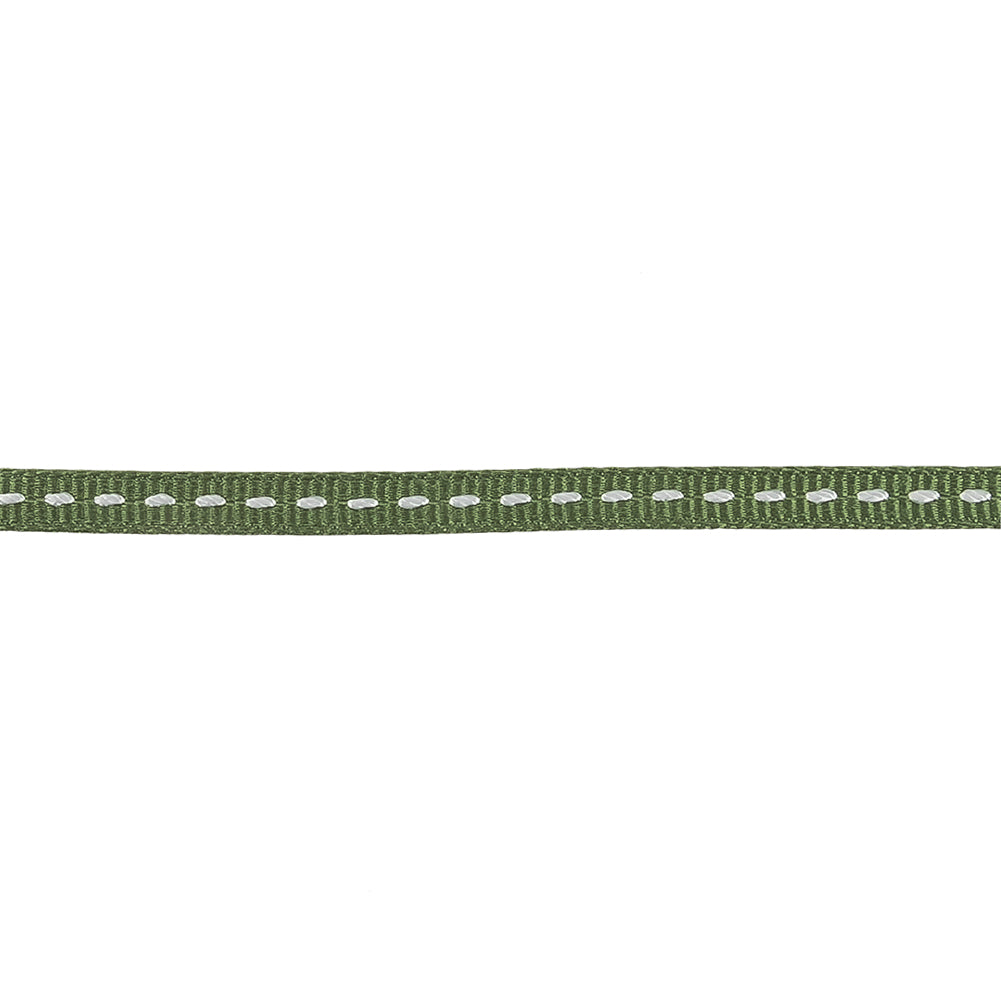 Kale Green Grosgrain Ribbon with Bright White Stitching - 0.25" Detail Kale Green Grosgrain Ribbon with Bright White Stitching - 0.25" Detail