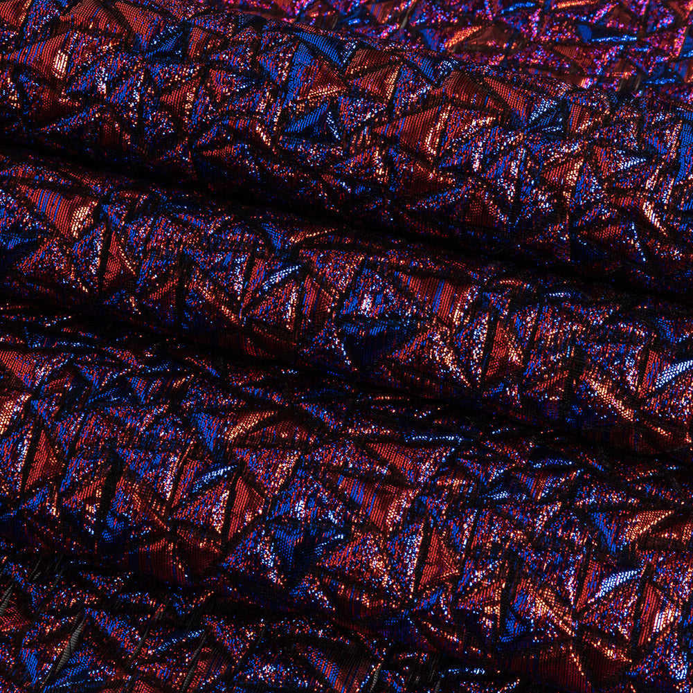 Mood Exclusive Metallic Royal Blue and Red Tactile Triangles Luxury Brocade Folded Mood Exclusive Metallic Royal Blue and Red Tactile Triangles Luxury Brocade Folded