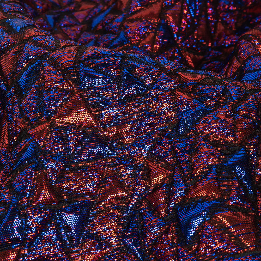 Mood Exclusive Metallic Royal Blue and Red Tactile Triangles Luxury Brocade Detail Mood Exclusive Metallic Royal Blue and Red Tactile Triangles Luxury Brocade Detail