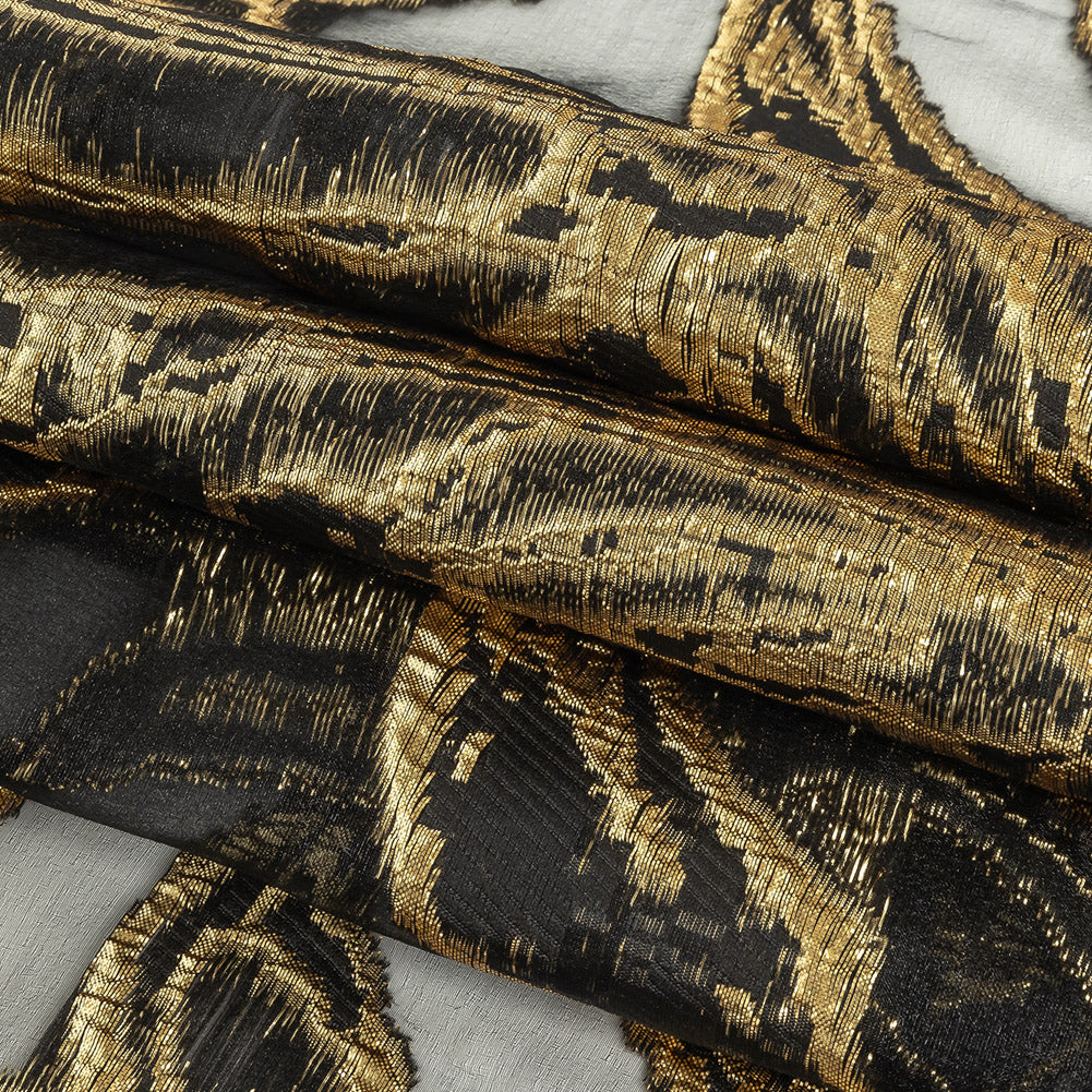 Mood Exclusive Metallic Gold and Black Mineral Veins Luxury Burnout Brocade Folded Mood Exclusive Metallic Gold and Black Mineral Veins Luxury Burnout Brocade Folded