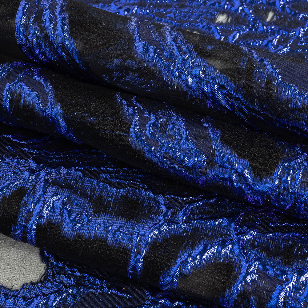 Mood Exclusive Metallic Magnetic Blue and Black Mineral Veins Luxury Burnout Brocade Folded Mood Exclusive Metallic Magnetic Blue and Black Mineral Veins Luxury Burnout Brocade Folded
