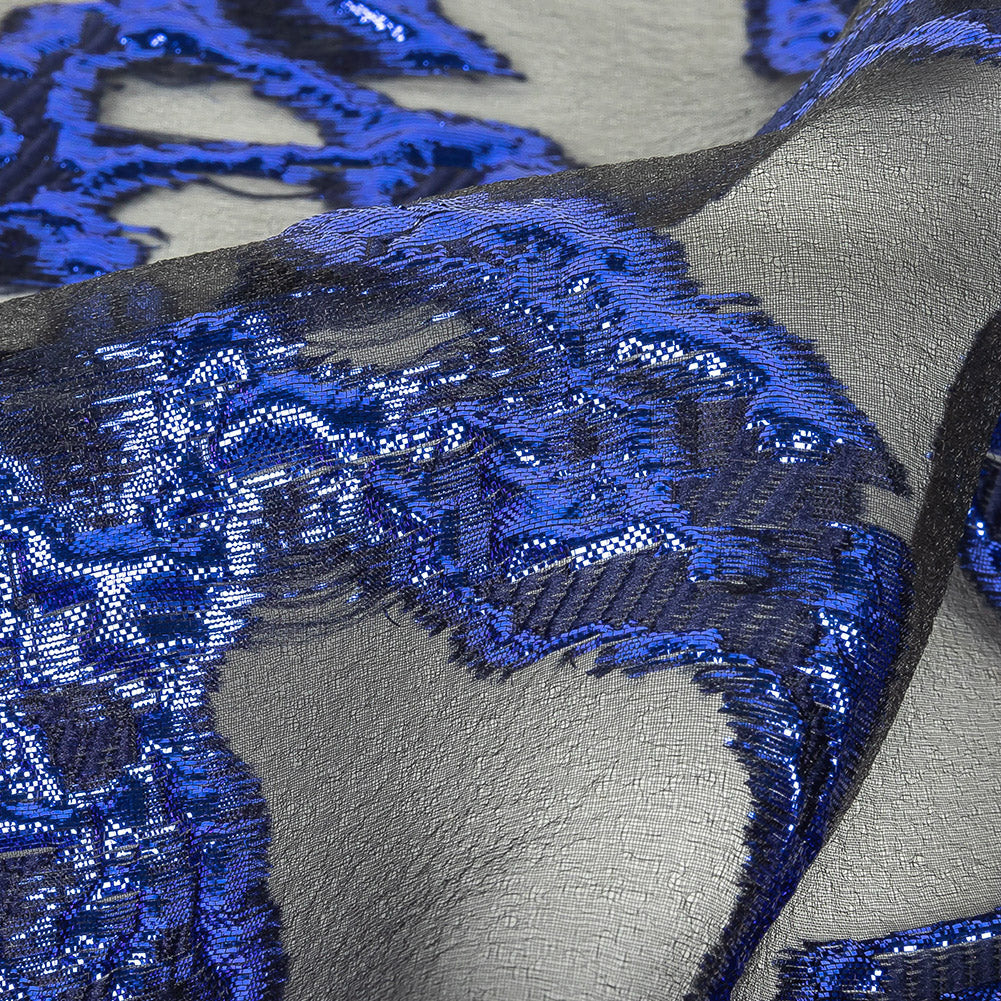 Mood Exclusive Metallic Magnetic Blue and Black Mineral Veins Luxury Burnout Brocade Detail Mood Exclusive Metallic Magnetic Blue and Black Mineral Veins Luxury Burnout Brocade Detail