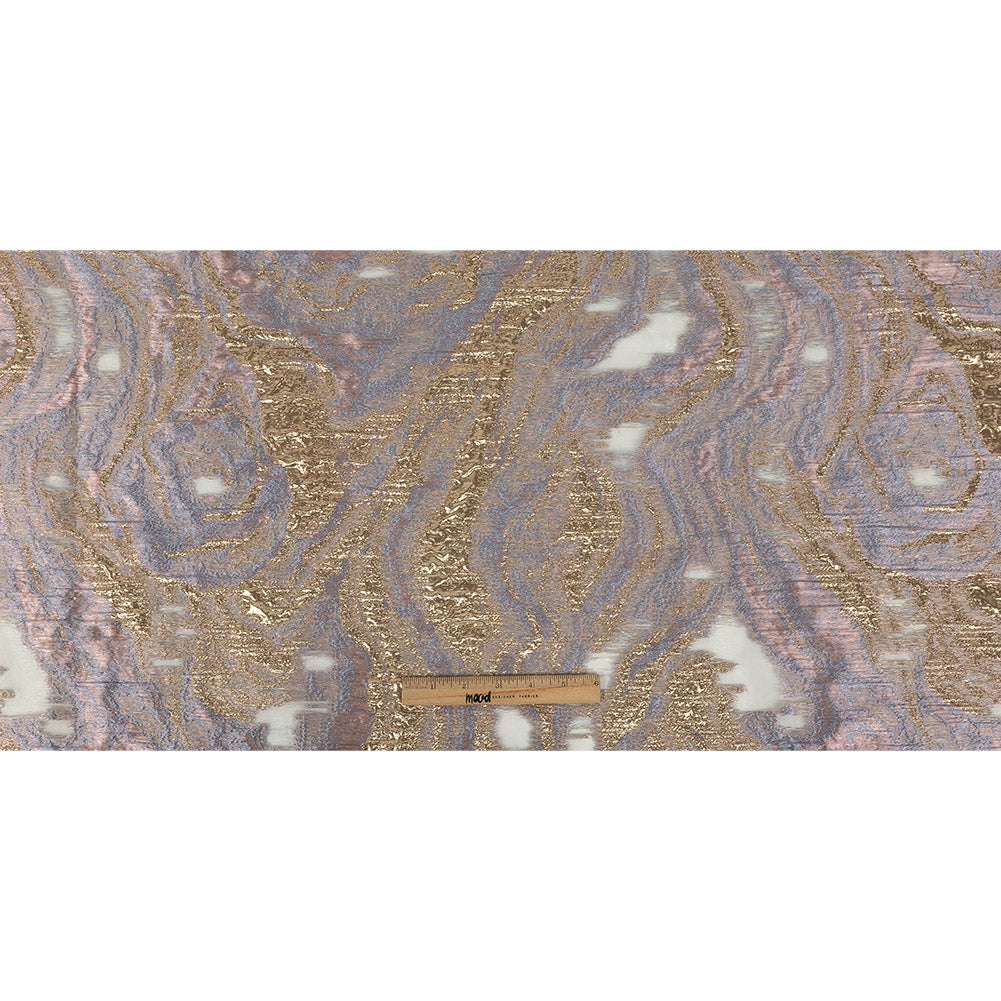 Mood Exclusive Metallic Gold, Pink and Wisteria Painterly Swirls Luxury Burnout Brocade Full Mood Exclusive Metallic Gold, Pink and Wisteria Painterly Swirls Luxury Burnout Brocade Full