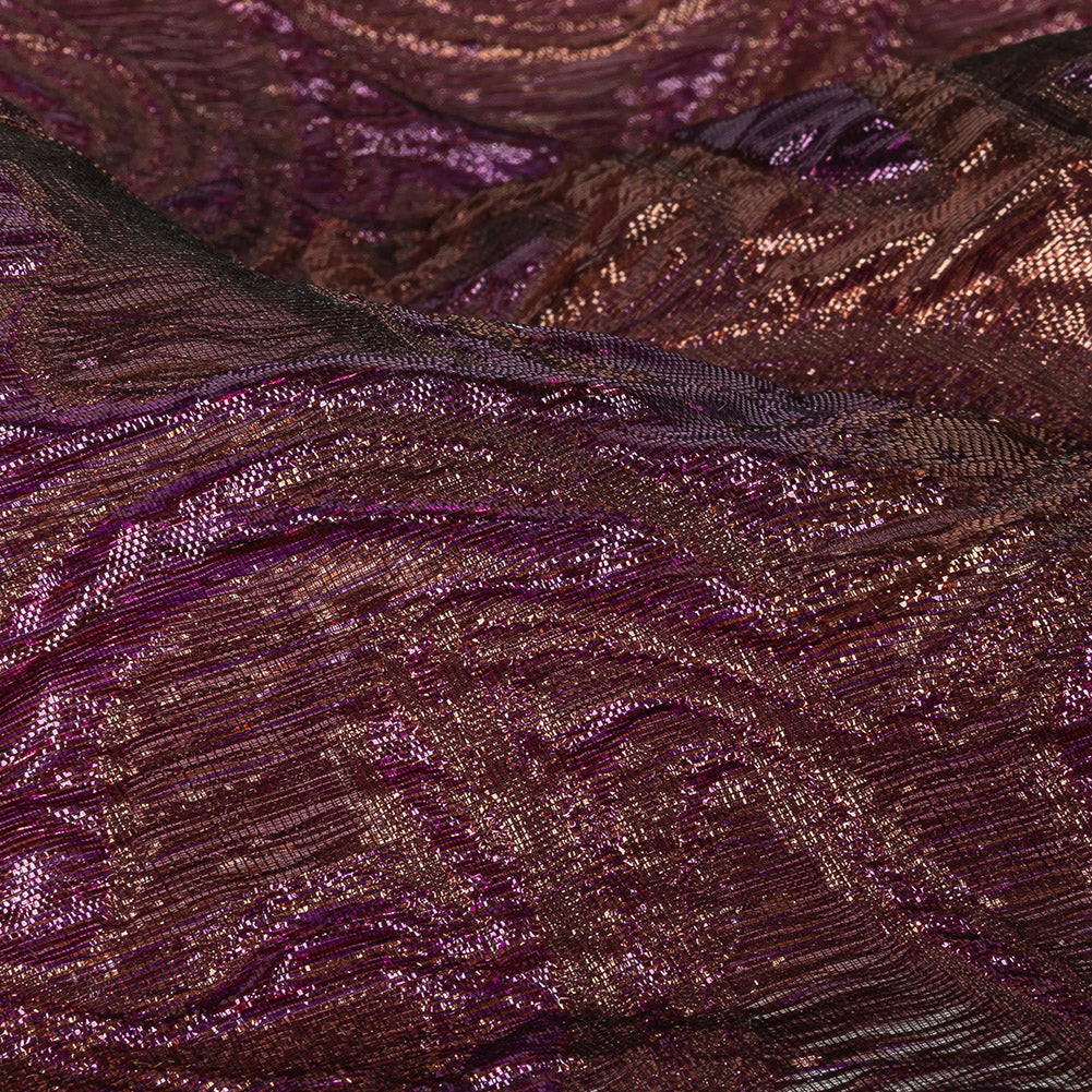 Mood Exclusive Metallic Purple and Copper Swirls Sheer Organza Luxury Brocade Detail Mood Exclusive Metallic Purple and Copper Swirls Sheer Organza Luxury Brocade Detail