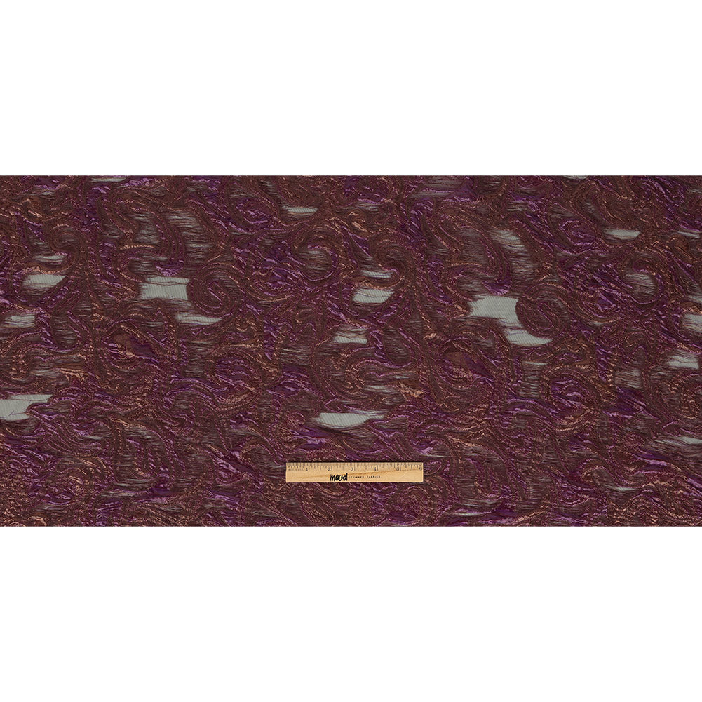 Mood Exclusive Metallic Purple and Copper Swirls Sheer Organza Luxury Brocade Full Mood Exclusive Metallic Purple and Copper Swirls Sheer Organza Luxury Brocade Full
