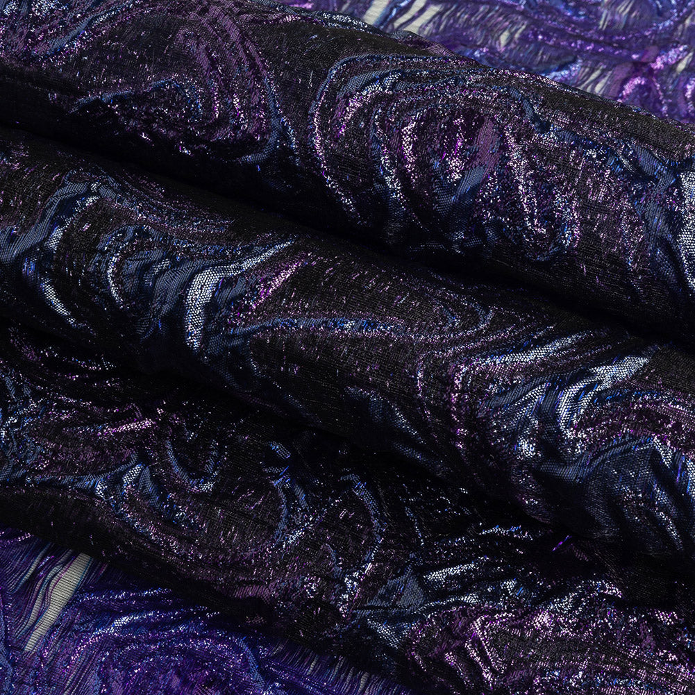 Mood Exclusive Metallic Purple and Navy Swirls Sheer Organza Luxury Brocade Folded Mood Exclusive Metallic Purple and Navy Swirls Sheer Organza Luxury Brocade Folded