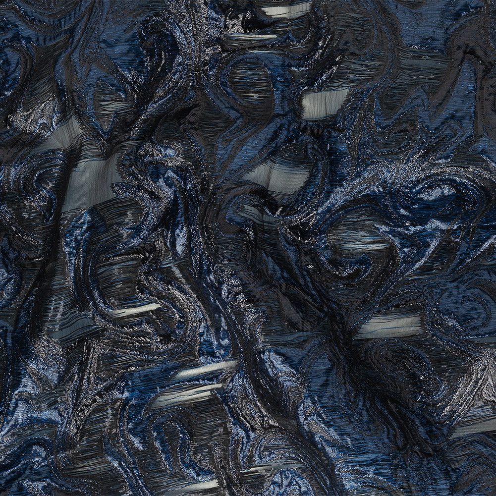 Mood Exclusive Metallic Navy and Black Swirls Sheer Organza Luxury Brocade Mood Exclusive Metallic Navy and Black Swirls Sheer Organza Luxury Brocade