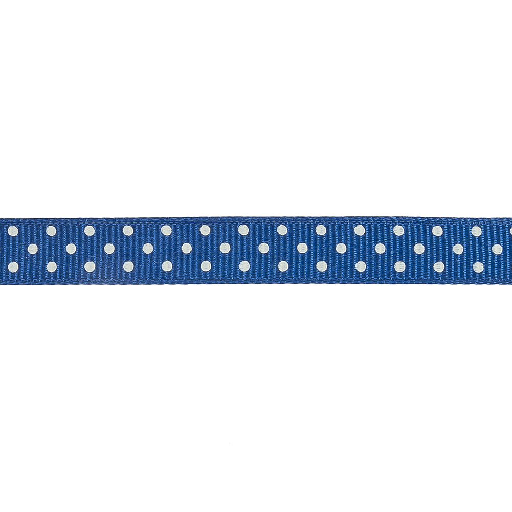 Deep Ultramarine and White Polka Dots Grosgrain Ribbon - 0.375" Detail Deep Ultramarine and White Polka Dots Grosgrain Ribbon - 0.375" Detail