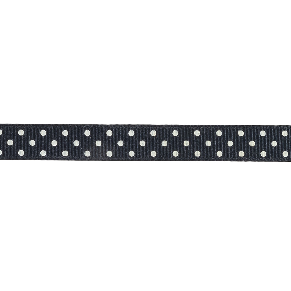 Total Eclipse and White Polka Dots Grosgrain Ribbon - 0.375" Detail Total Eclipse and White Polka Dots Grosgrain Ribbon - 0.375" Detail