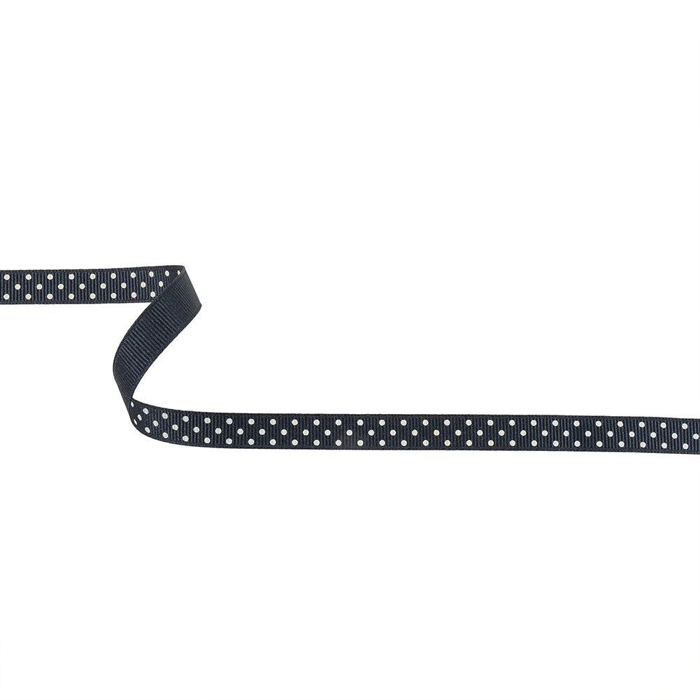 Total Eclipse and White Polka Dots Grosgrain Ribbon - 0.375" Total Eclipse and White Polka Dots Grosgrain Ribbon - 0.375"
